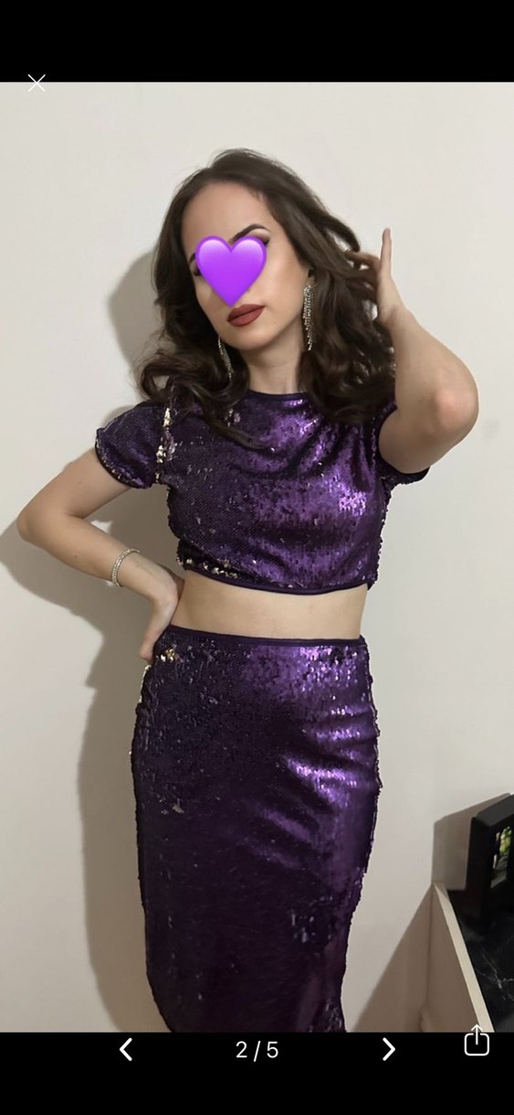 Mini Mor Parlak Kadın Abiye Elbise - Görsel 2