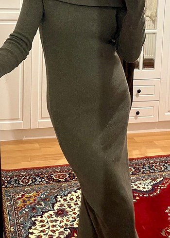 Kadın Haki Triko Uzun Elbise - Görsel 2