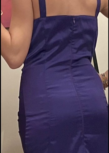 Mor V Yaka Drapeli Gece Elbisesi - Görsel 3