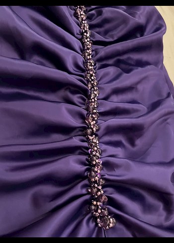 Mor V Yaka Drapeli Gece Elbisesi - Görsel 5