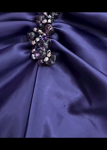 Mor V Yaka Drapeli Gece Elbisesi - Görsel 4