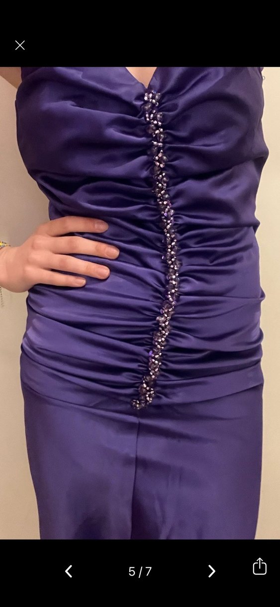 Mor V Yaka Drapeli Gece Elbisesi - Görsel 2