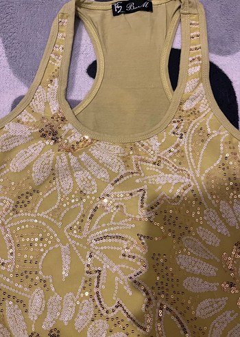 Sarı Nakışlı Dantel Detaylı Pullu Bluz - Görsel 2