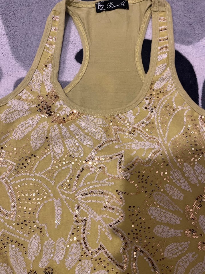 Sarı Nakışlı Dantel Detaylı Pullu Bluz - Görsel 2