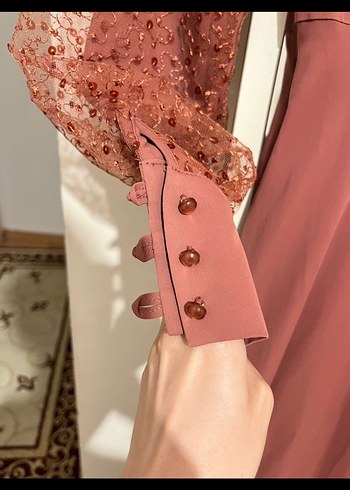 Somon Renk Kadın Tesettür Abiye Armine - Görsel 5