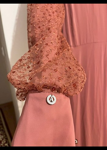 Somon Renk Kadın Tesettür Abiye Armine - Görsel 3