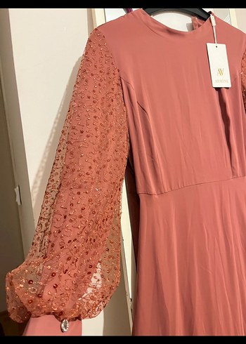 Somon Renk Kadın Tesettür Abiye Armine - Görsel 2