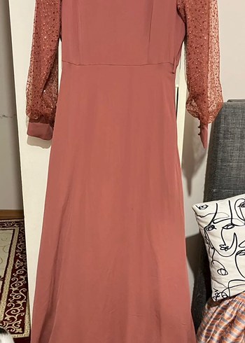 Somon Renk Kadın Tesettür Abiye Armine - Görsel 7