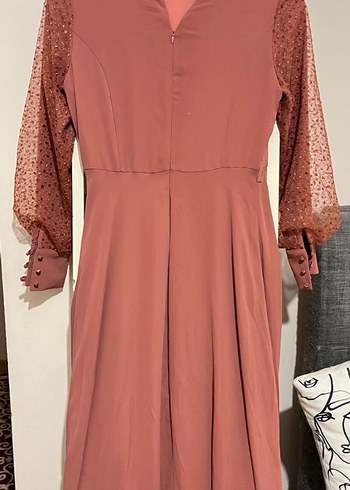 Somon Renk Kadın Tesettür Abiye Armine - Görsel 6