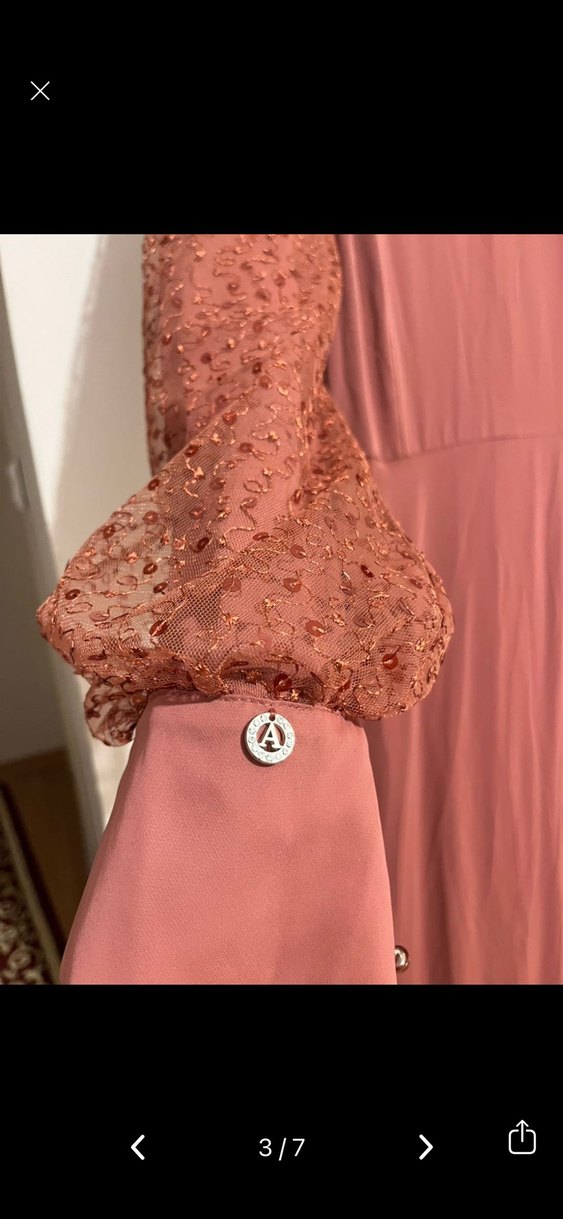 Somon Renk Kadın Tesettür Abiye Armine - Görsel 3