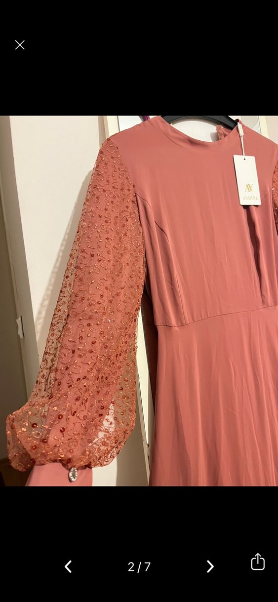 Somon Renk Kadın Tesettür Abiye Armine - Görsel 2