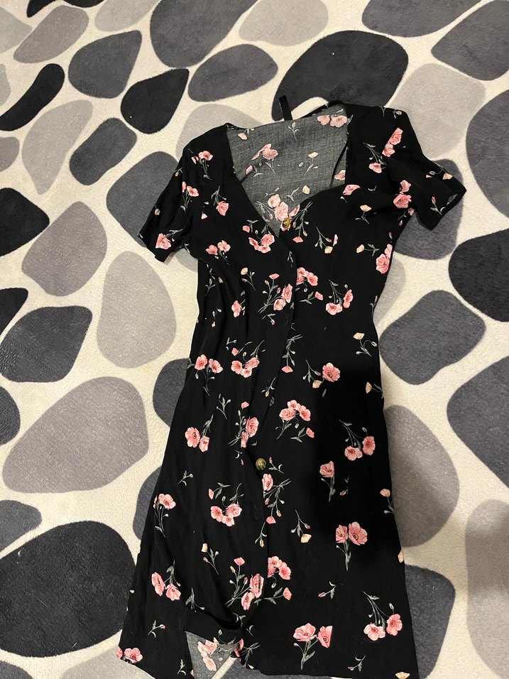 V Yaka Çiçekli Mini Elbise H&M - Görsel 3