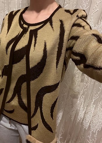Kahverengi Zebra Desenli Kadın Hırka Bluz Takın - Görsel 2
