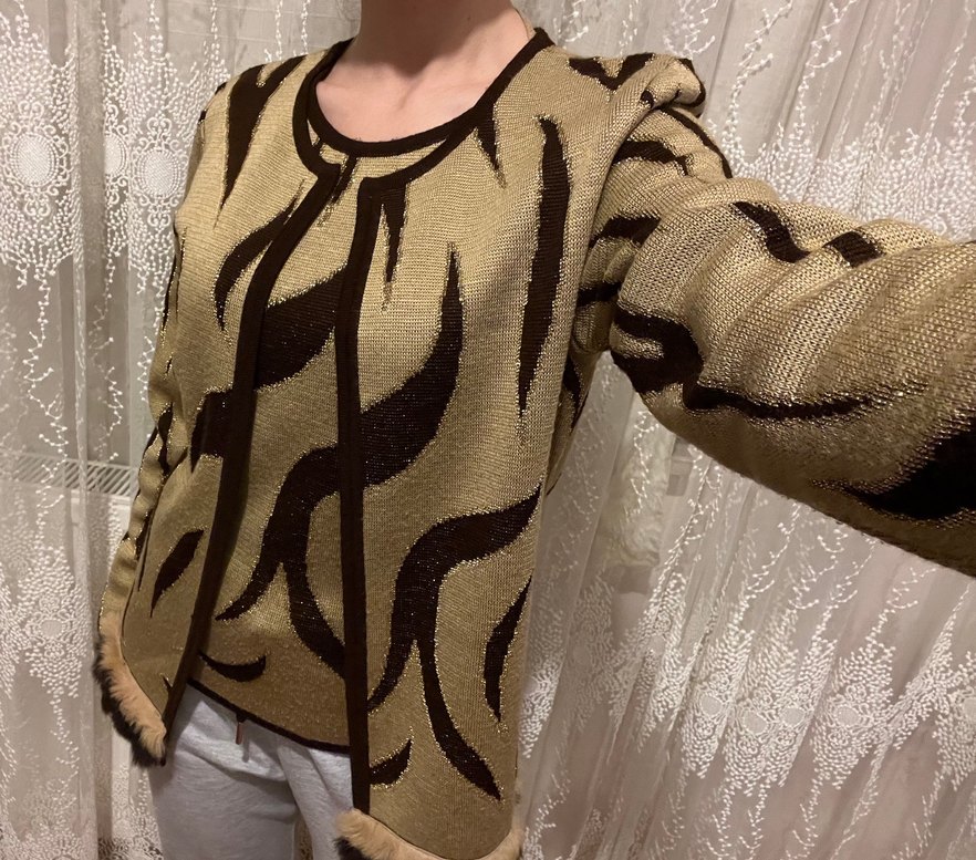 Kahverengi Zebra Desenli Kadın Hırka Bluz Takın - Görsel 2