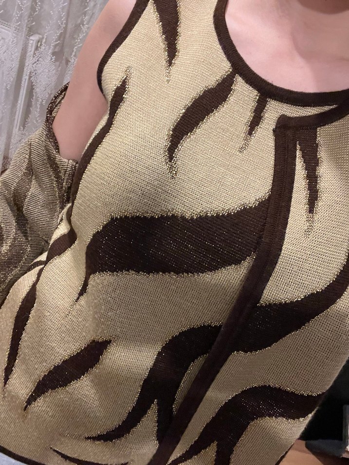 Kahverengi Zebra Desenli Kadın Hırka Bluz Takın - Görsel 4