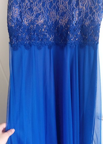 Drapeli Mavi Uzun Abiye Elbise - Görsel 4