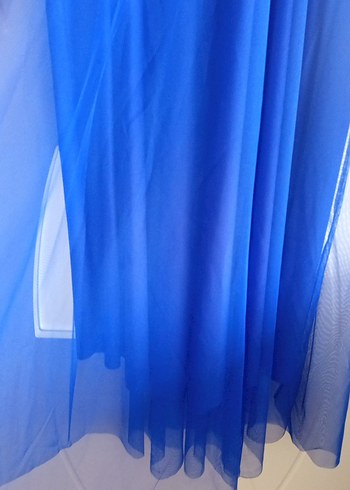 Drapeli Mavi Uzun Abiye Elbise - Görsel 5