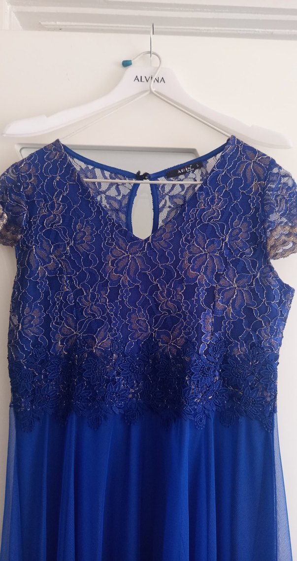 Drapeli Mavi Uzun Abiye Elbise - Görsel 3