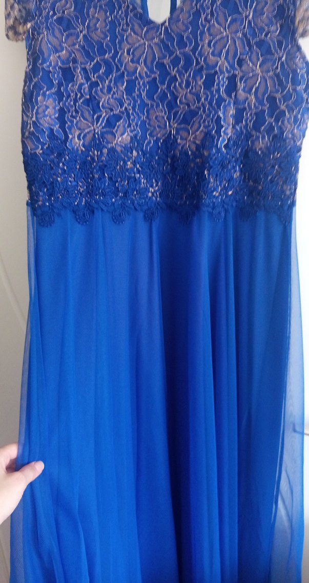 Drapeli Mavi Uzun Abiye Elbise - Görsel 4