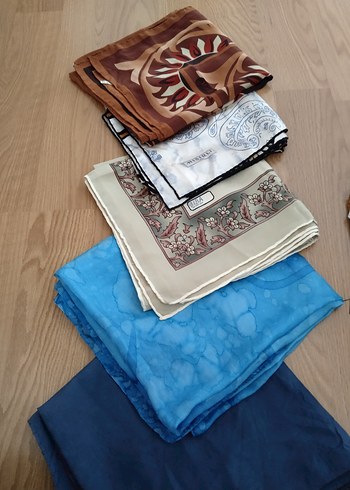 Saf İpek başörtü Mavi ve Gri - Görsel 2