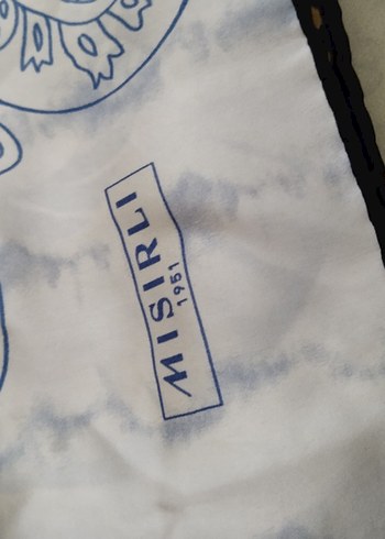 Saf İpek başörtü Mavi ve Gri - Görsel 3