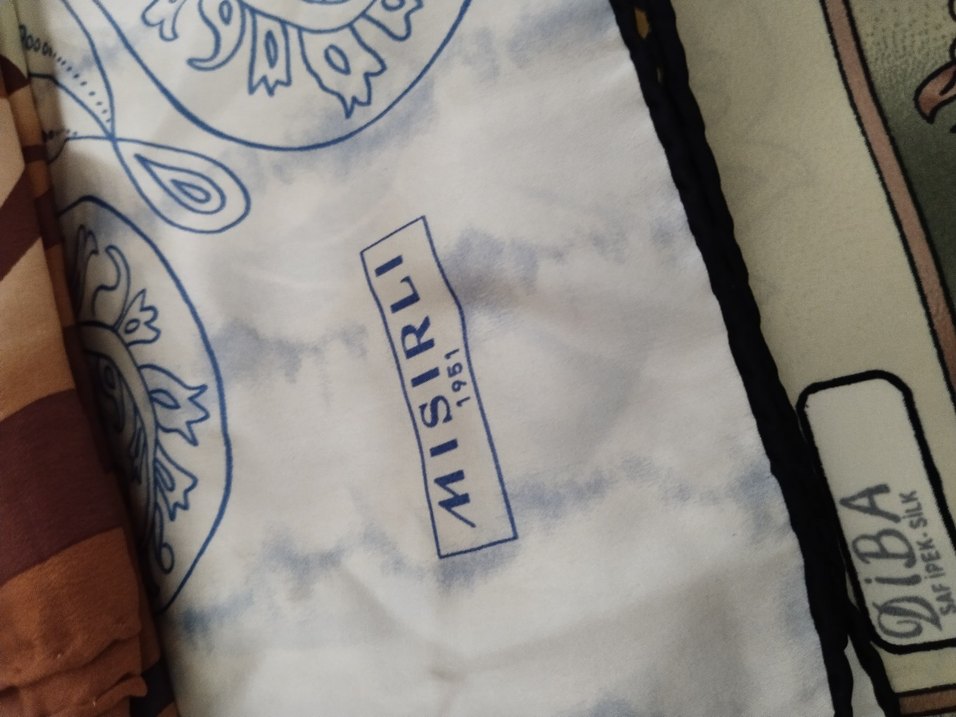 Saf İpek başörtü Mavi ve Gri - Görsel 3