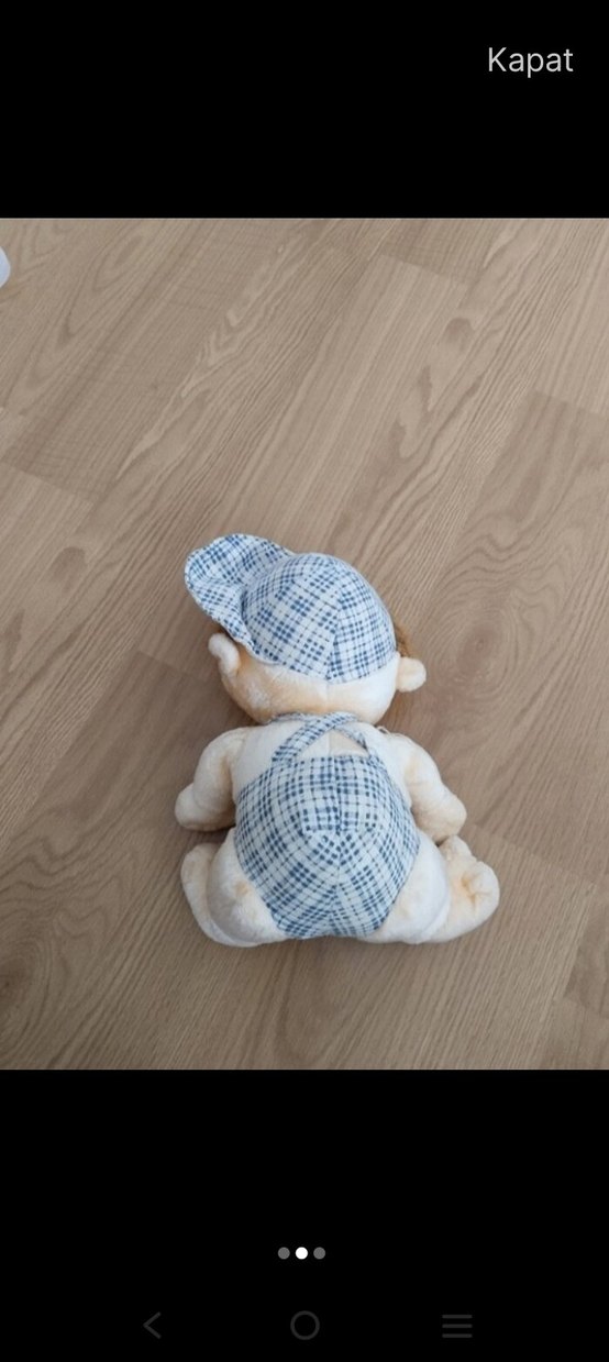 Kareli tulumlu bej peluş oyuncak - Görsel 2