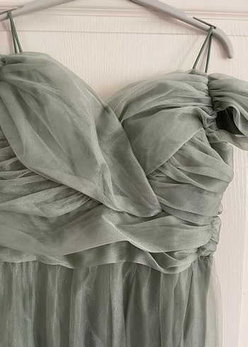 Yeşil Uzun Drapeli Abiye Elbise - Görsel 4