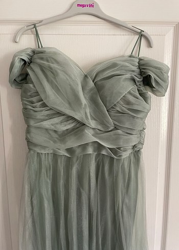 Yeşil Uzun Drapeli Abiye Elbise - Görsel 2