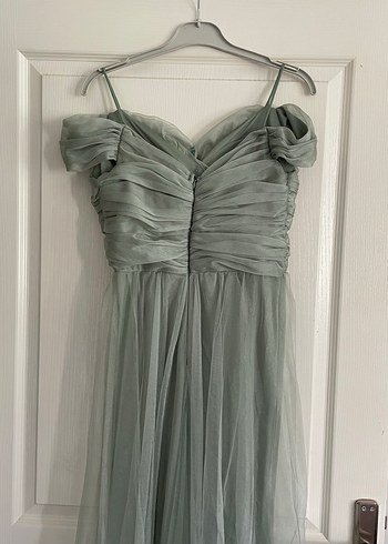 Yeşil Uzun Drapeli Abiye Elbise - Görsel 3