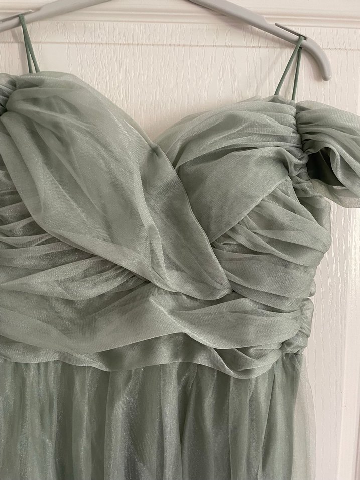Yeşil Uzun Drapeli Abiye Elbise - Görsel 4