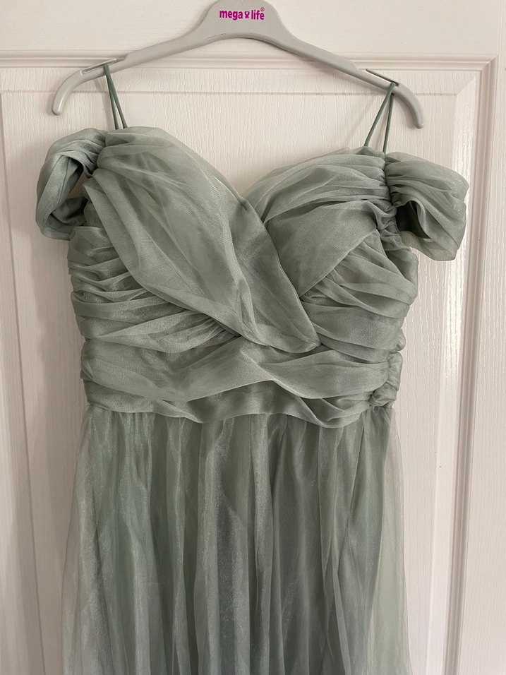 Yeşil Uzun Drapeli Abiye Elbise - Görsel 2