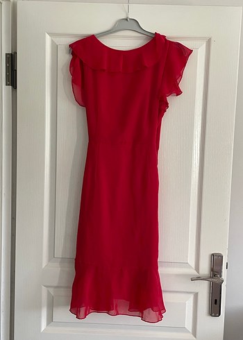 Kırmızı Drapeli Midi Kadın Elbise - Görsel 2