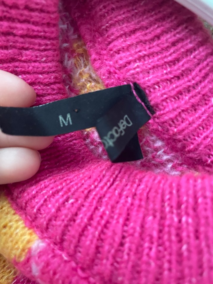 Pembe Sarı Desenli Örgü Kadın Kazak - Görsel 3