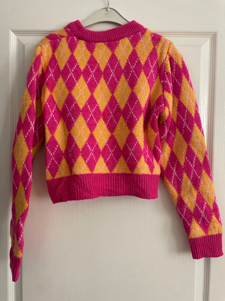 Pembe Sarı Desenli Örgü Kadın Kazak - Görsel 2