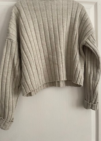 Bej Kadın Boğazlı Triko Kazak - Görsel 3