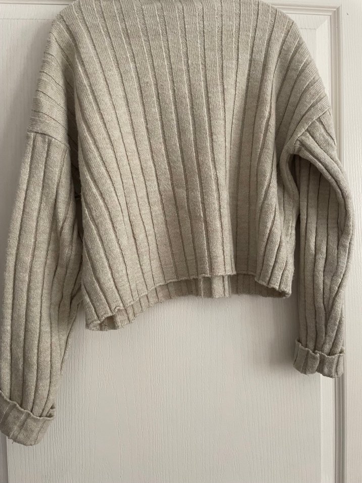 Bej Kadın Boğazlı Triko Kazak - Görsel 3