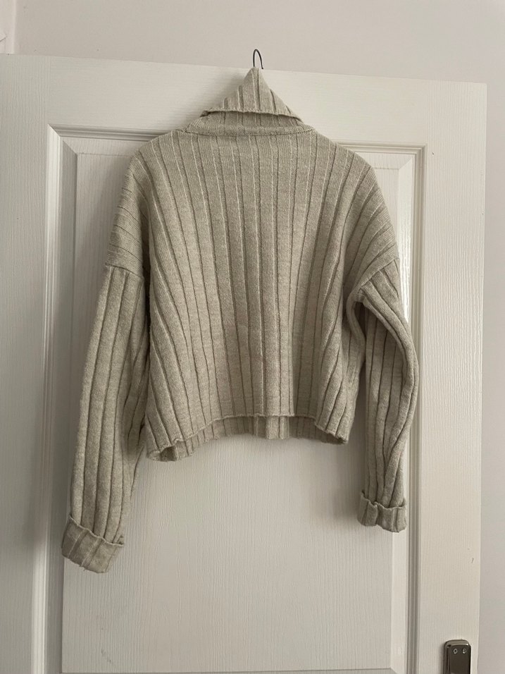 Bej Kadın Boğazlı Triko Kazak - Görsel 2