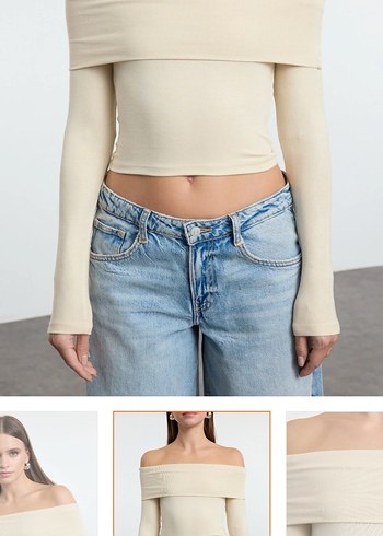 Bej Kayık Yaka Bluz - Görsel 2