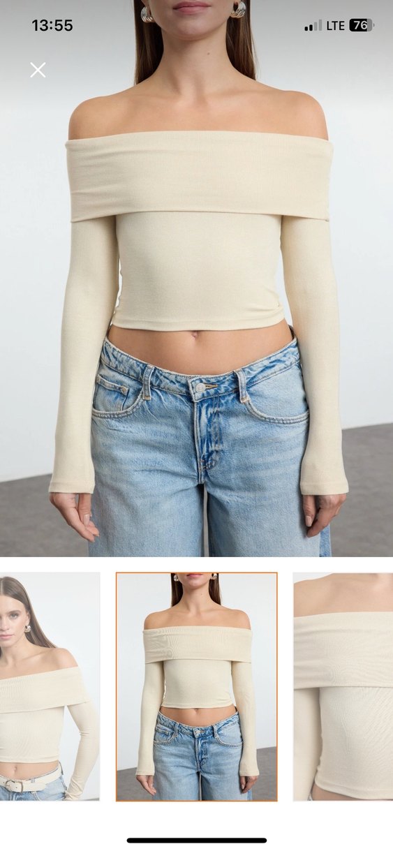 Bej Kayık Yaka Bluz - Görsel 2