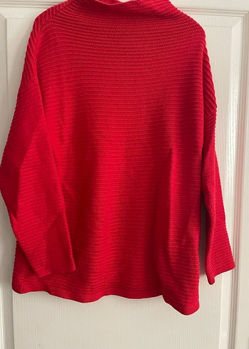 Kırmızı Boğazlı Örgü Kadın Kazak - Görsel 3