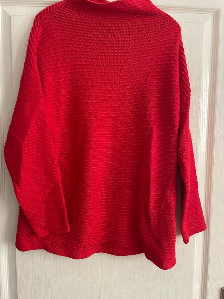 Kırmızı Boğazlı Örgü Kadın Kazak - Görsel 3