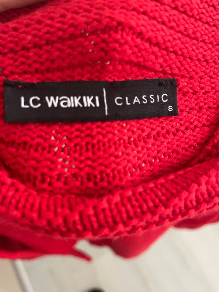 Kırmızı Boğazlı Örgü Kadın Kazak - Görsel 4