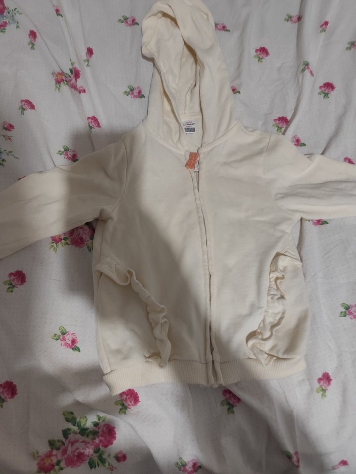 Kız Çocuk krem Kapüşonlu Fermuarlı Sweatshirt - Görsel 2