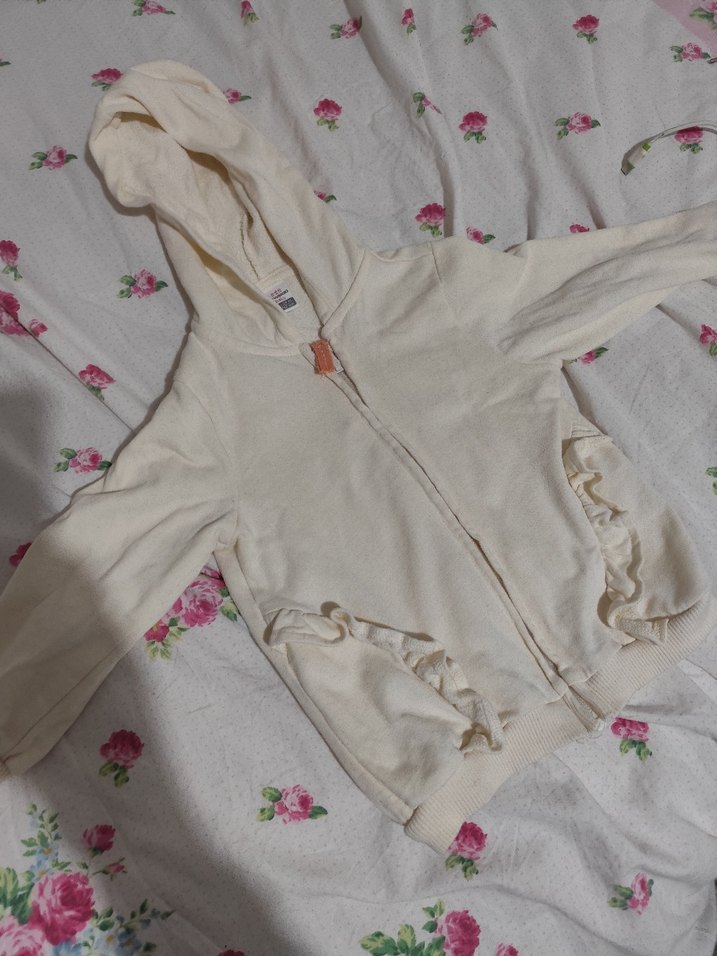 Kız Çocuk krem Kapüşonlu Fermuarlı Sweatshirt - Görsel 3