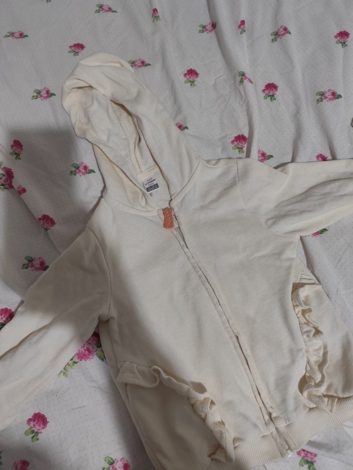 Kız Çocuk krem Kapüşonlu Fermuarlı Sweatshirt - Görsel 5