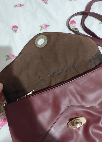 Düğmeli Bordo Deri Kadın Çantası - Görsel 5