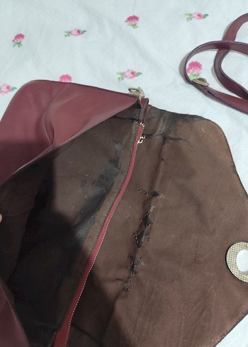 Düğmeli Bordo Deri Kadın Çantası - Görsel 8