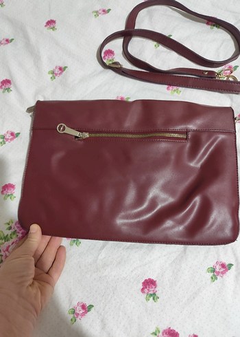 Düğmeli Bordo Deri Kadın Çantası - Görsel 3