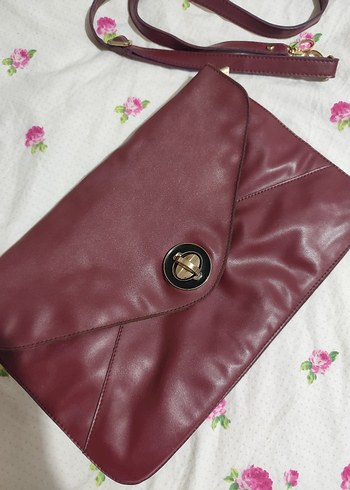 Düğmeli Bordo Deri Kadın Çantası - Görsel 2